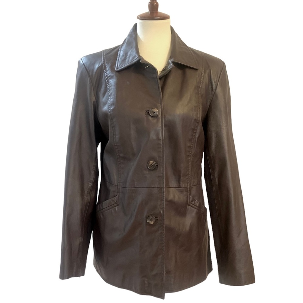 Style & Co.Leather Front Button Jacket Brown. Women’s SZ M
